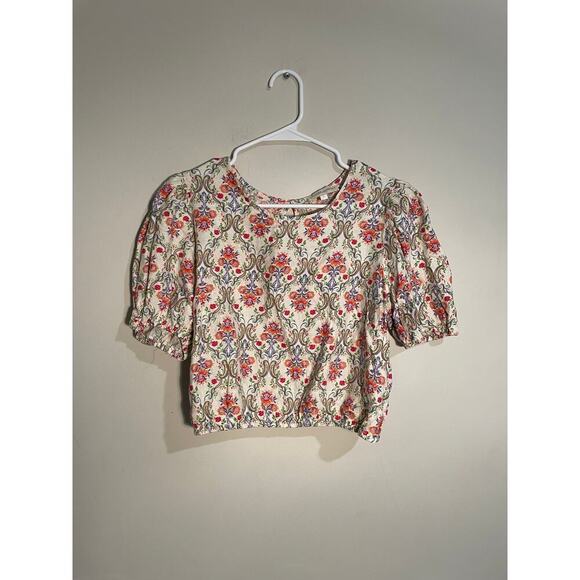 Cynthia Rowley Linen Blend Vintage Floral Inspired Cropped Blouse‎ - Picture 1 of 9
